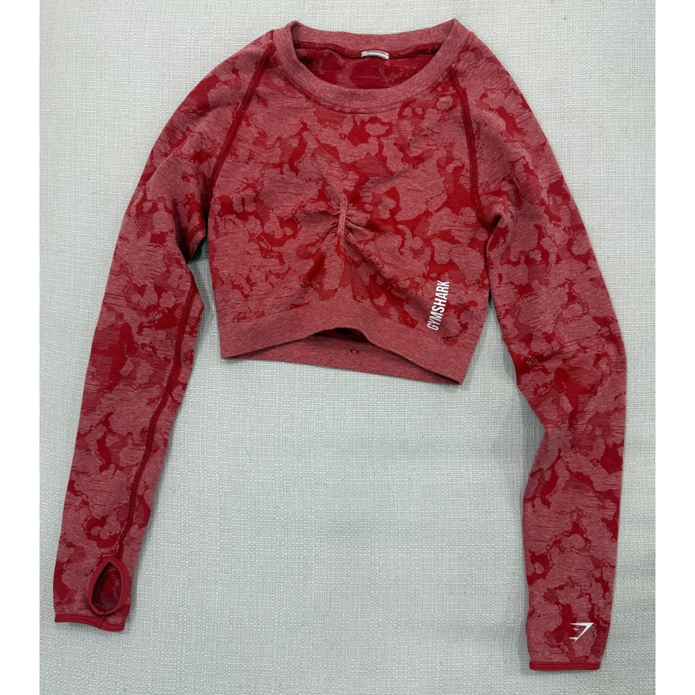 Gymshark Adapt Camo Top Womens S Red Seamless Long Sleeve Ruched Excellent